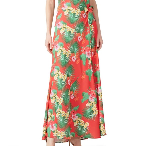 Floral Maxi - Red and Green tropical vacation size 4 maxi long wedding guest - Picture 2 of 14
